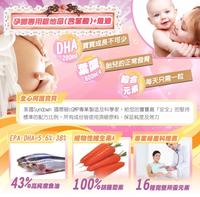 懷孕媽咪-Sundown 孕婦專用維他命(含葉酸)+魚油(30粒/瓶)-2